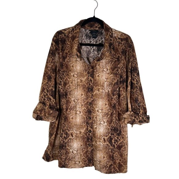 Lane Bryant Womens Size 26 / 28 Tunic Top 3/4 Sleeve Brown Snakeskin Print Stret - Picture 3 of 11